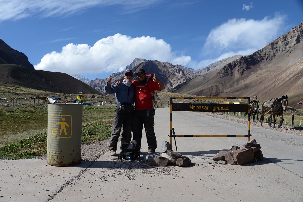 31 Jerome Ryan And Inka Guide Agustin Aramayo At The Parking Lot 2949m At Aconcagua Park Exit With Aconcagua In Clouds And Cerro Almacenes Morro